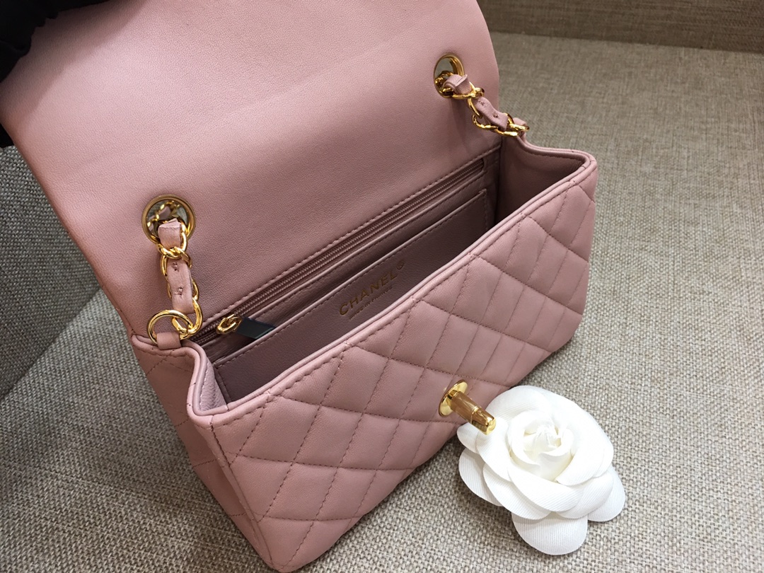 Small Classic Flap Lambskin Bag A01116 Pink/Gold